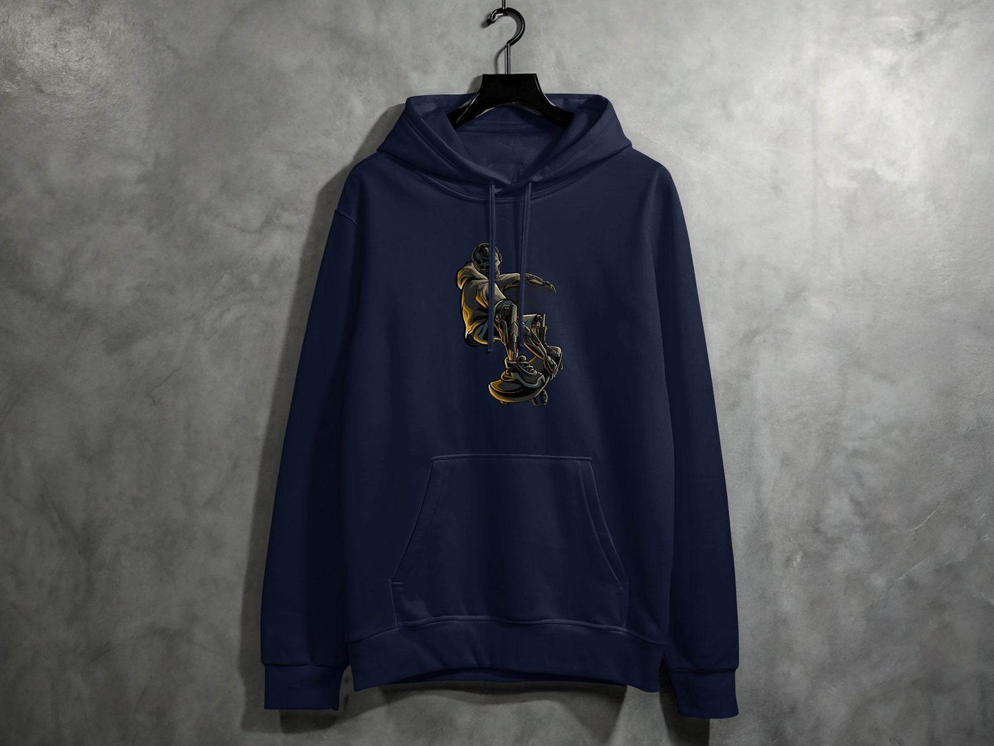 Futuristic Robot Skateboarding Graphic on Trendy Hoodie - Design & Vybe