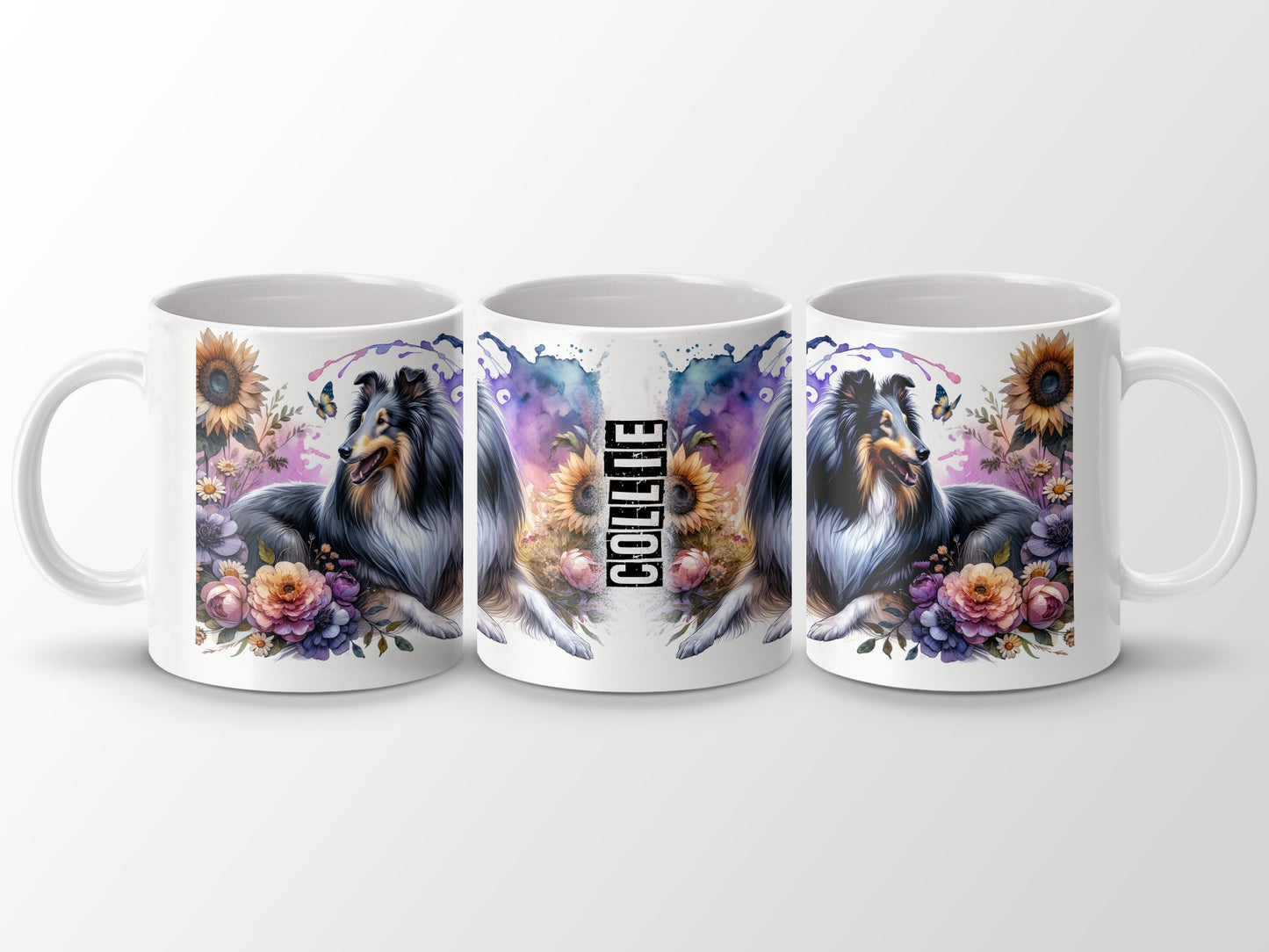 Beautiful Collie Dog with Flowers Design Mug product type