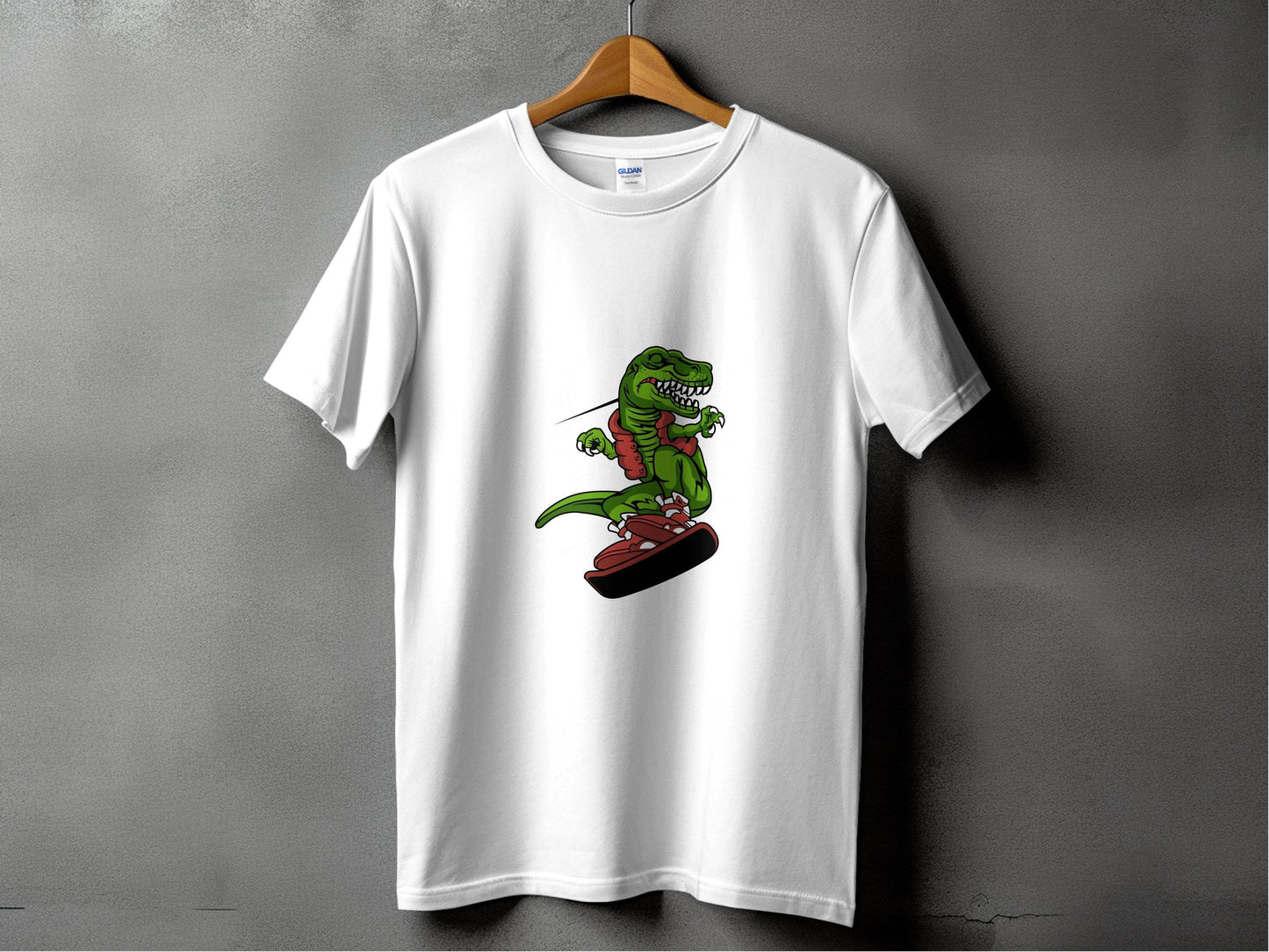 Dinosaur On a Snowboard Cartoon Graphic Style T-Shirt - Design & Vybe
