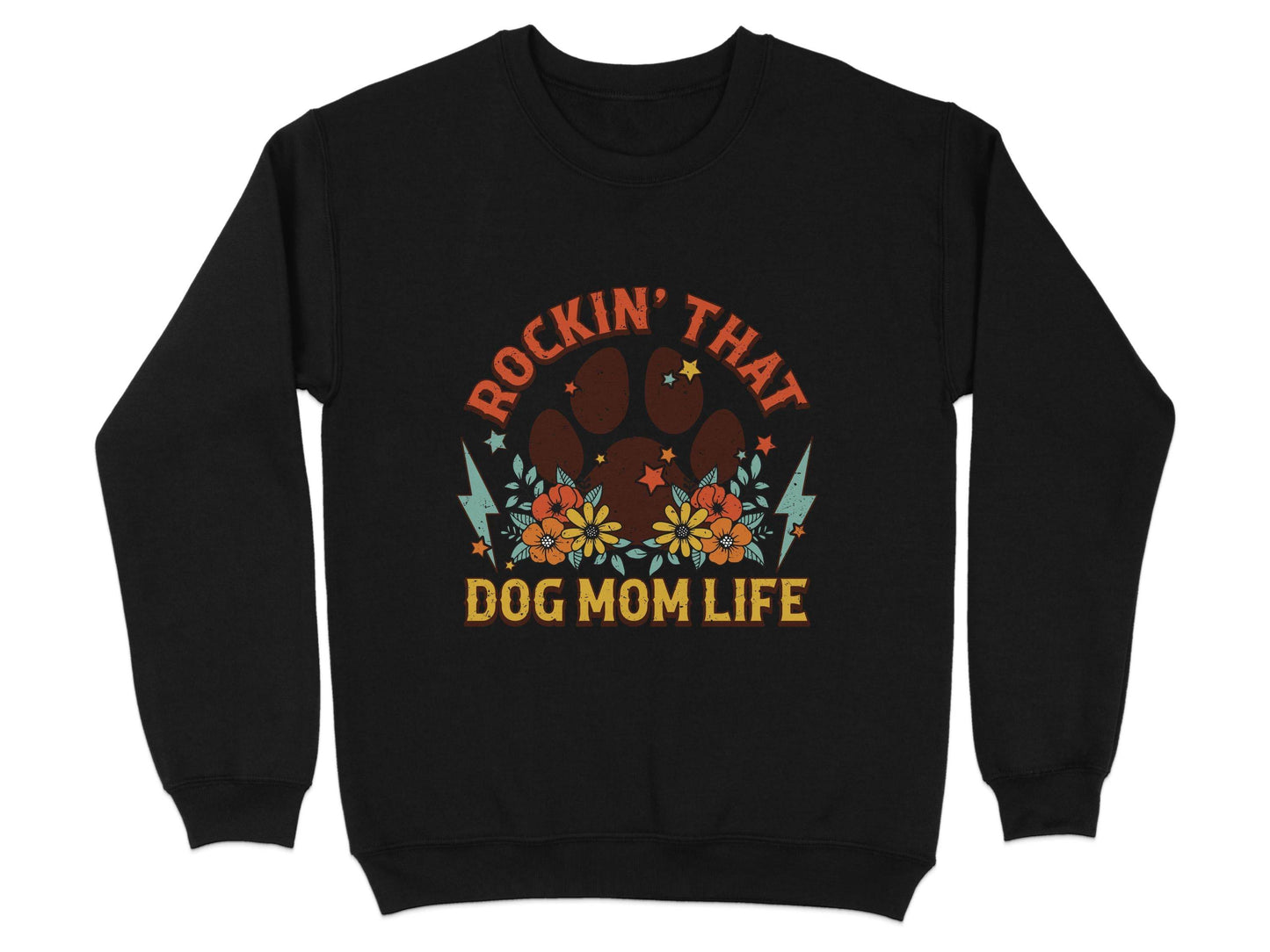 Rockin' That Dog Mom Life With Paw and Flowers Sweater - Design & Vybe