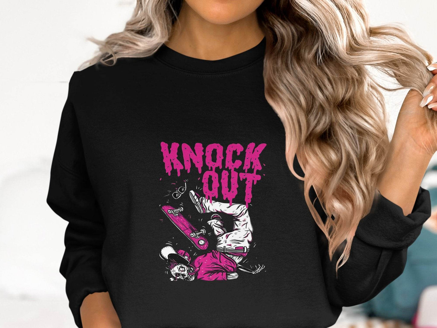 Knock Out Skateboarding Skeleton Illustration Art Sweater - Design & Vybe