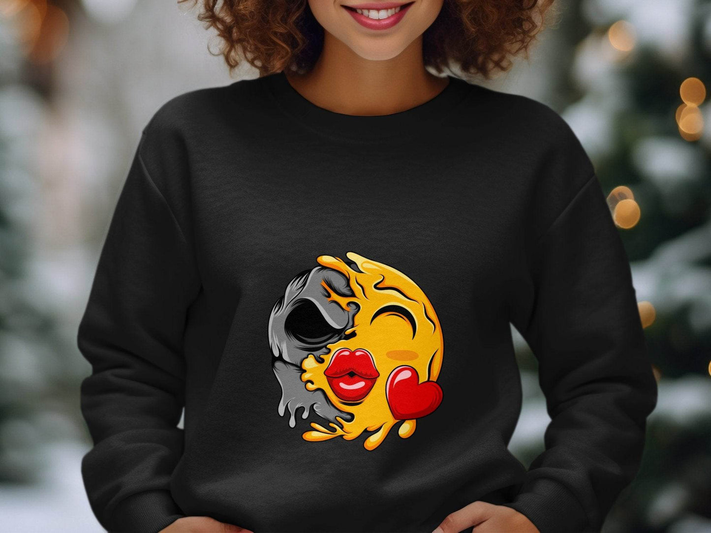 Melting Emoji Kiss with Skull Graphic Design Sweater - Design & Vybe
