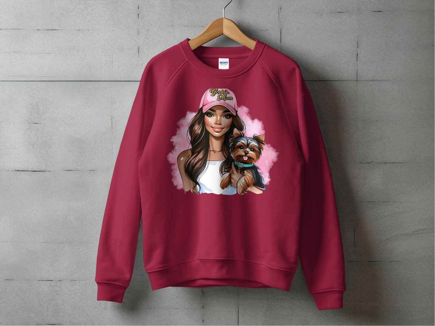 Yorkie Mom Hat with Adorable Dog Illustration Sweater - Design & Vybe
