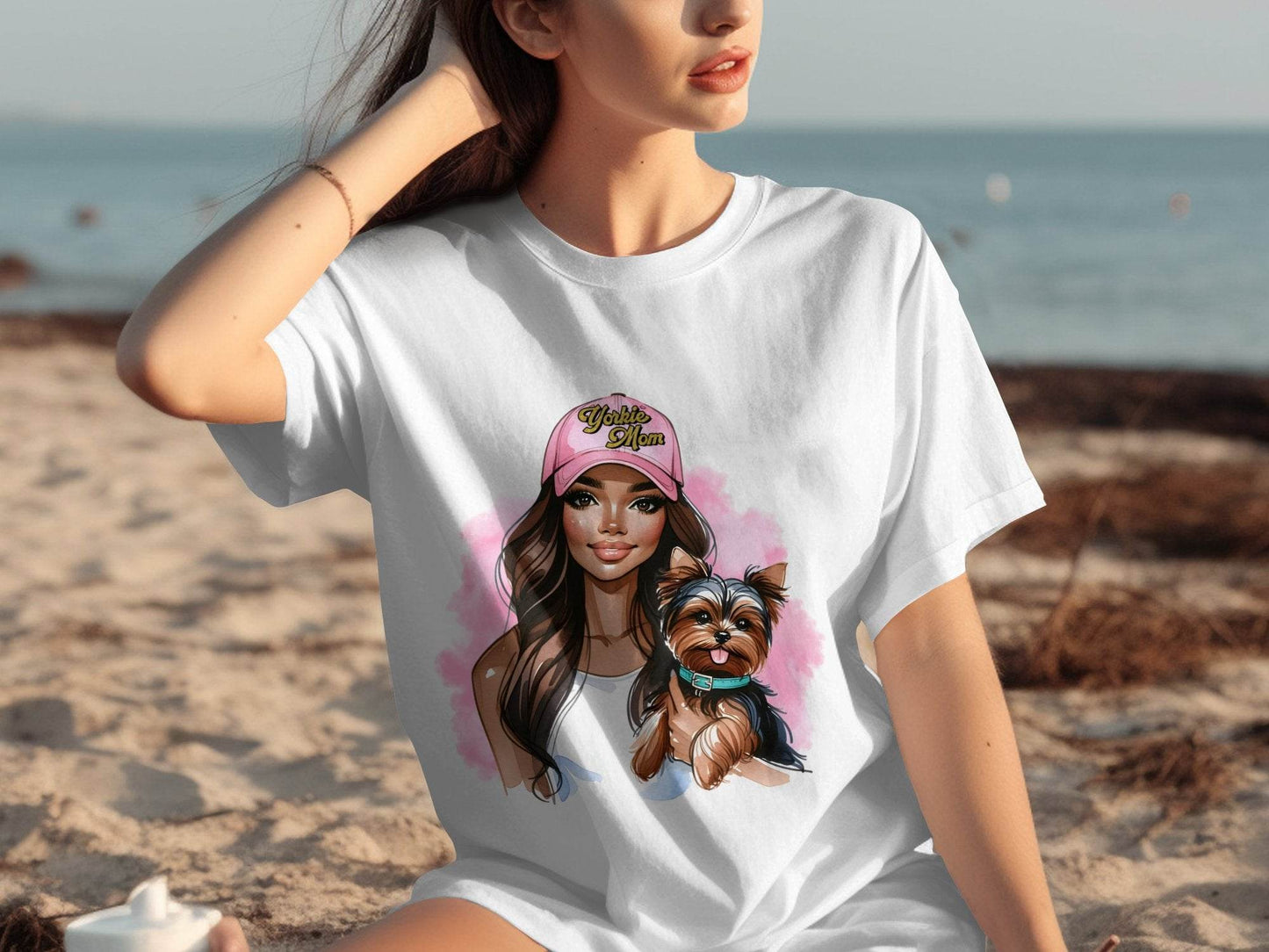 Yorkie Mom Hat with Adorable Dog Illustration T-Shirt - Design & Vybe