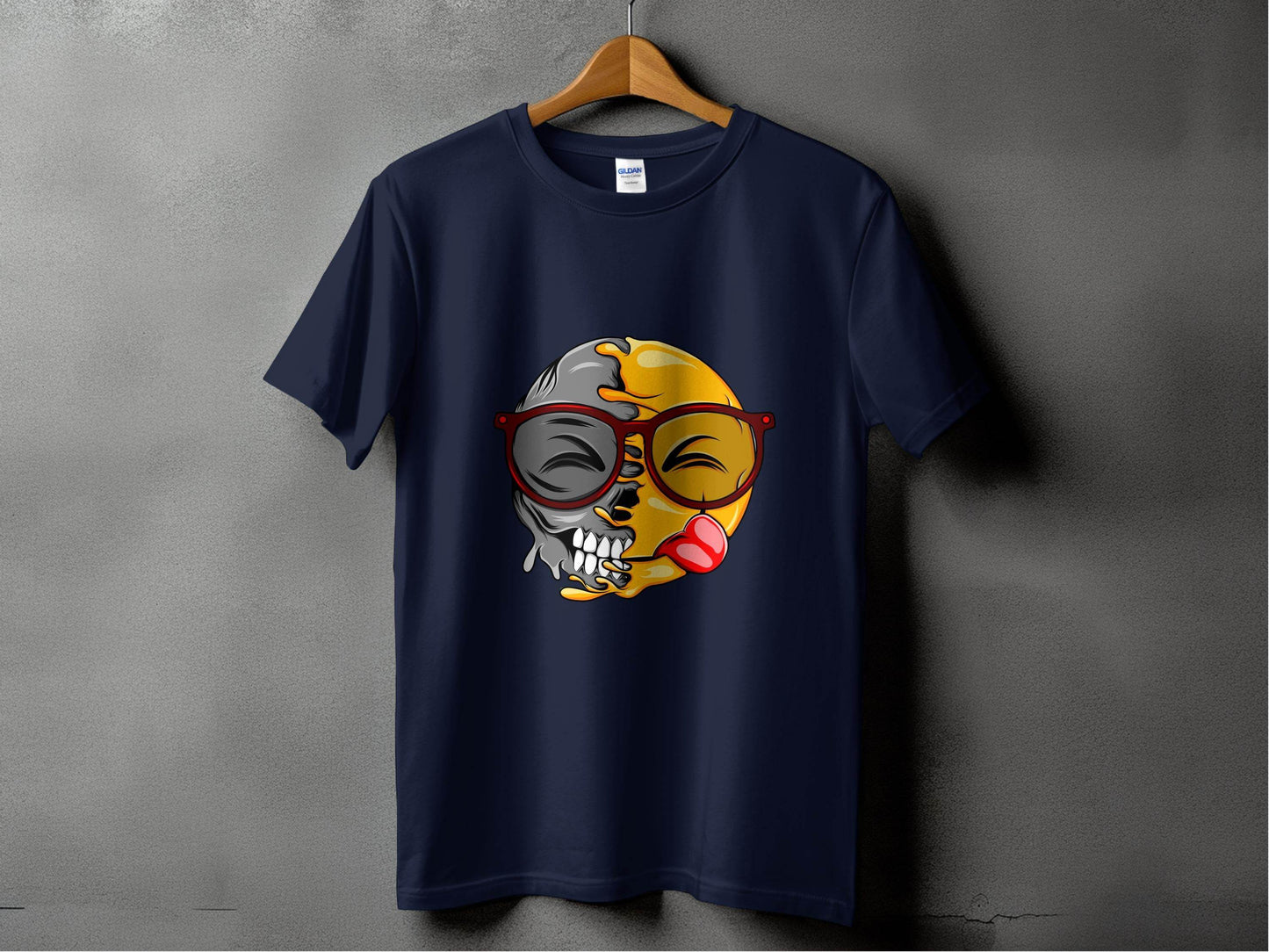 Creative Split Face Design with Bold Red Sunglasses Smiley T-Shirt - Design & Vybe