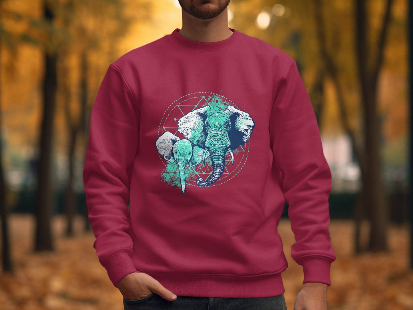 Stunning Elephant Graphic Blue Nature Design Sweater - Design & Vybe