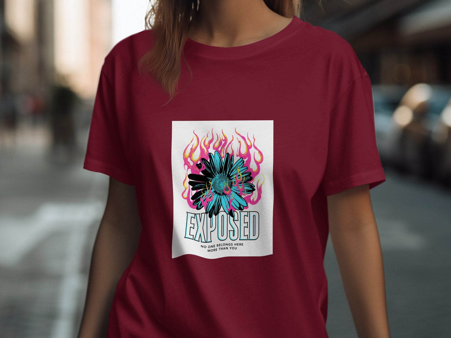 Exposed Flower With Pink Flames Graphic T-Shirt - Design & Vybe