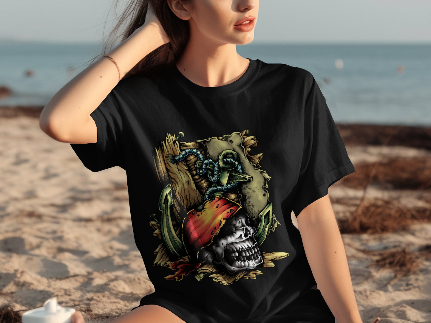 Skeleton Pirate Graphic Print Oversized T Shirt product