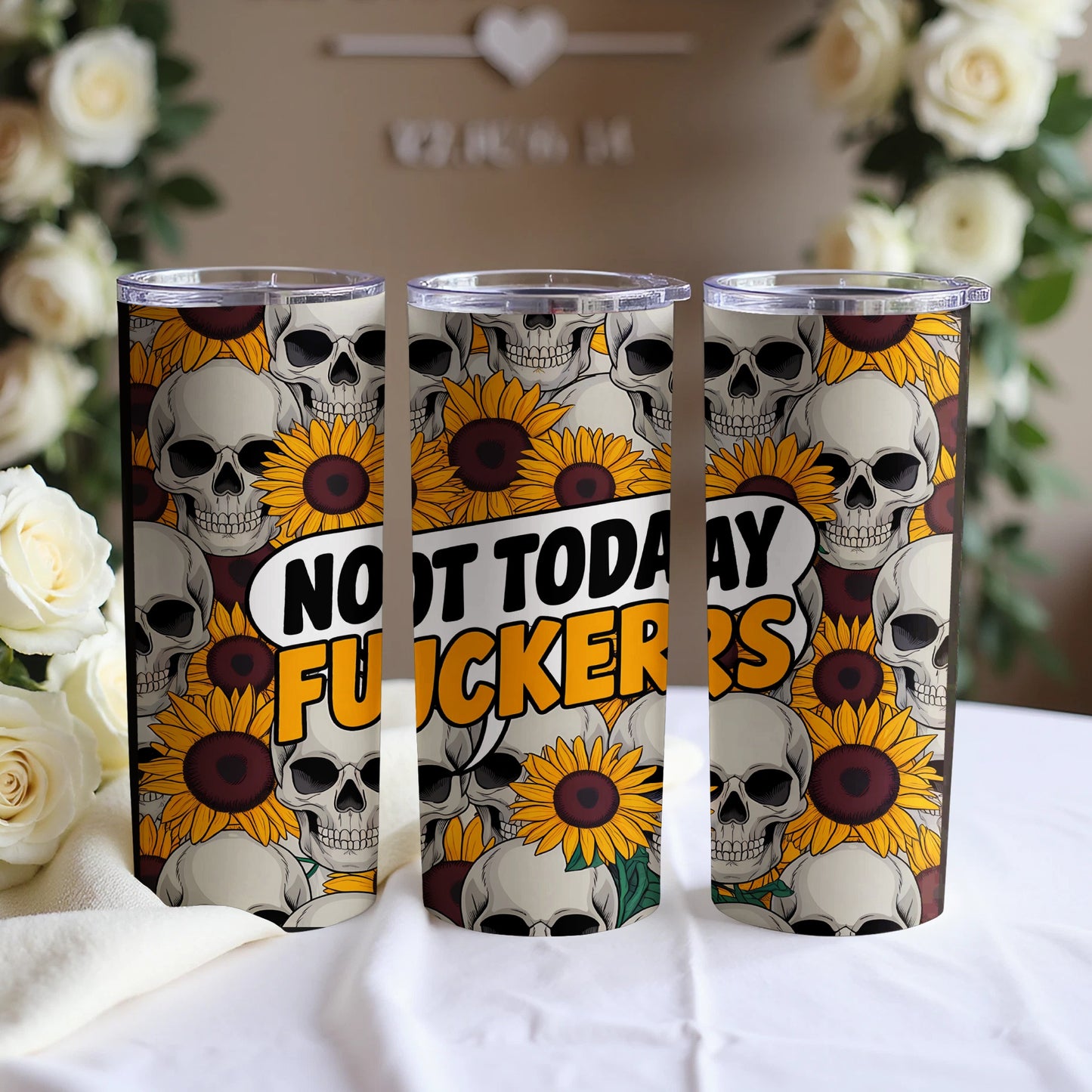 Not Today Fuckers Skull and Sunflower Mug product type