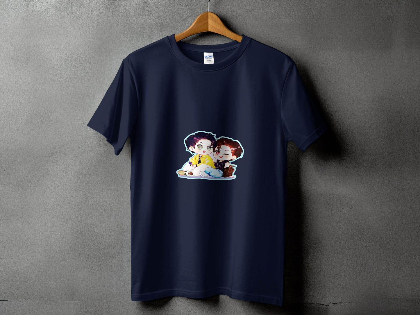 Two Boys Cute Cartoon Sitting Together Art On T-Shirt - Design & Vybe