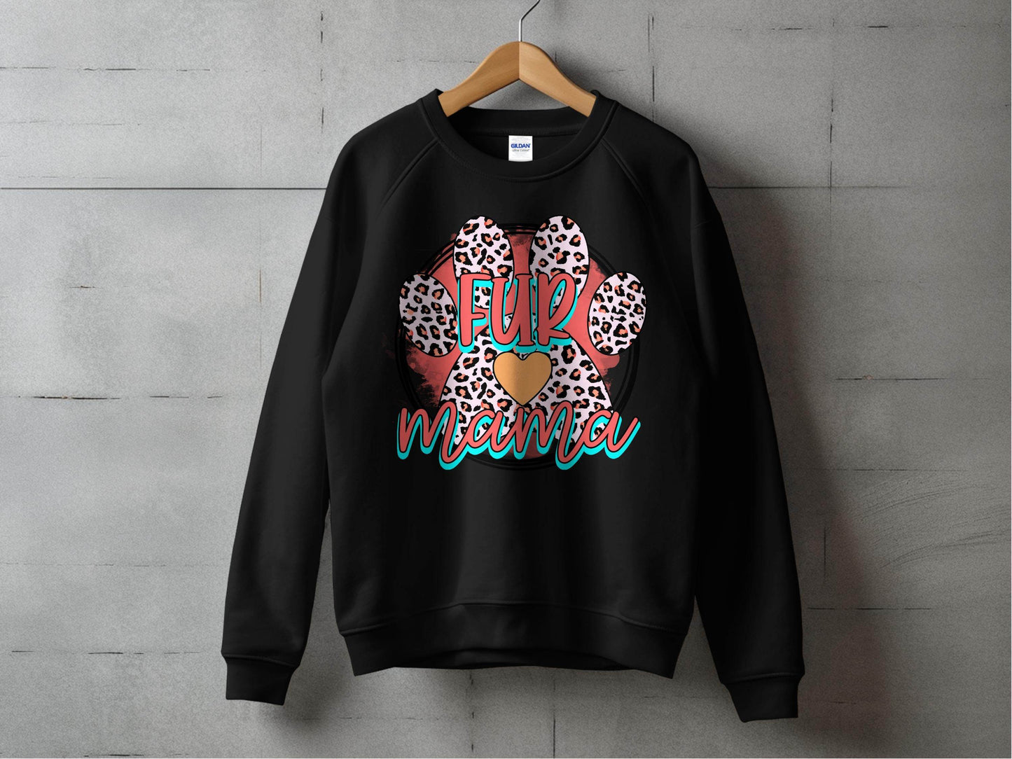 Fur Mama With Leopard Pattern Paw Print Graphic Sweater - Design & Vybe