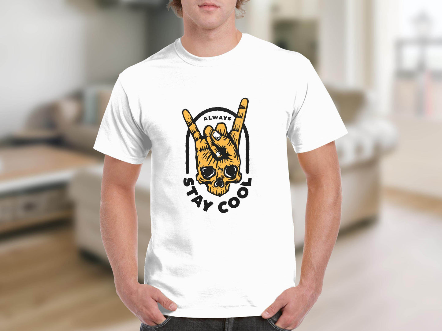 Always Stay Cool Skull Hand Gesture Illustration T-Shirt - Design & Vybe