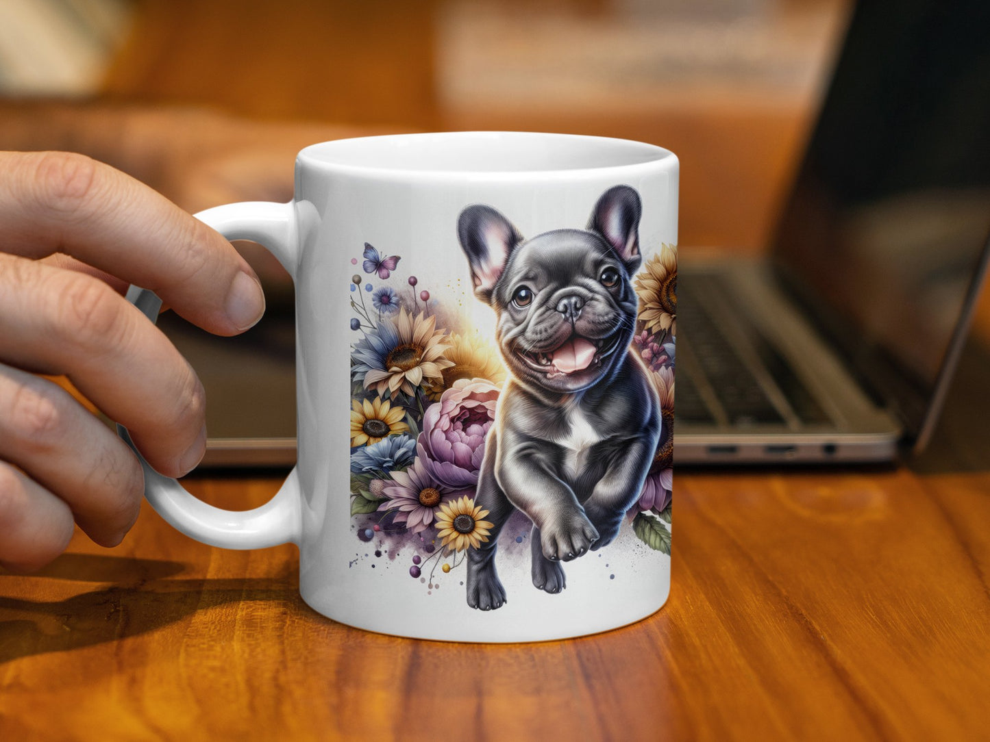 Adorable French Bulldog with Floral Design Mug product