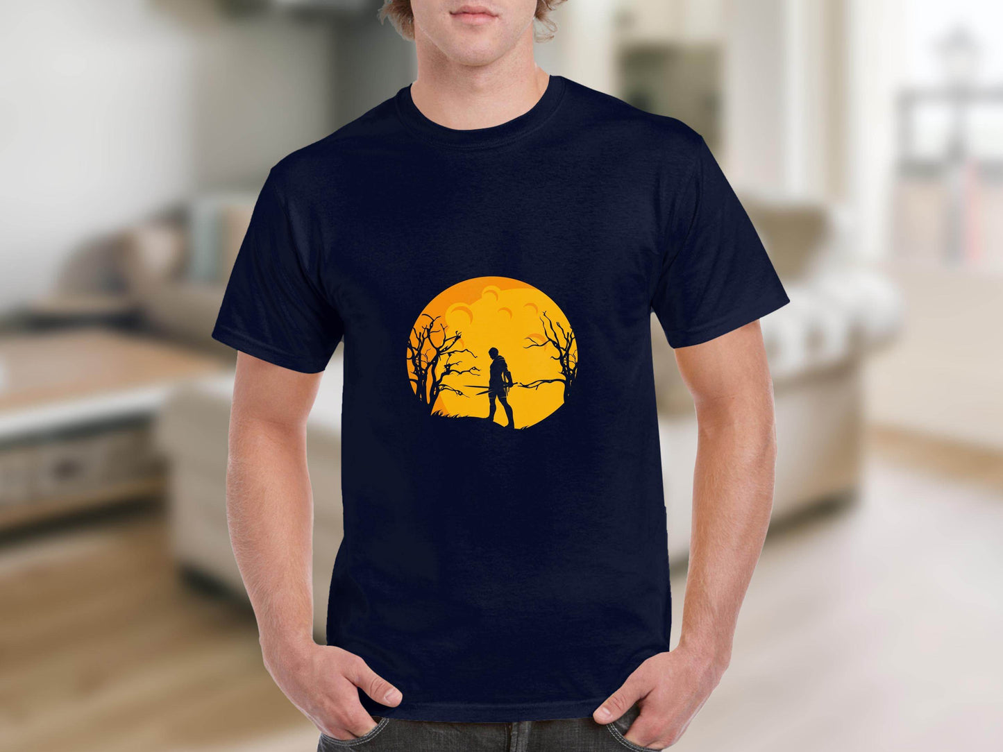 Silhouette Knight Under Yellow Moon Unique Style T-Shirt - Design & Vybe