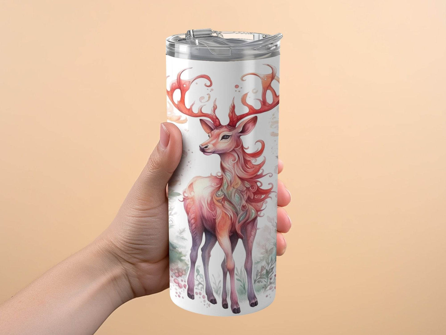 Watercolor Deer Surrounded By Flowers Gift Idea Tumbler - Design & Vybe