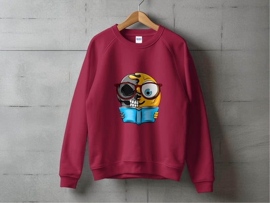 Half Skull Half Emoji Reading Book Illustration Sweater - Design & Vybe