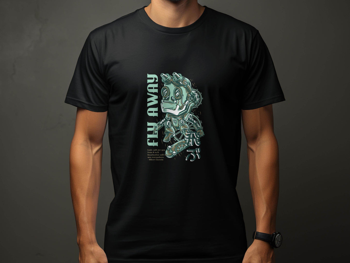 Fly Away Steampunk Robot Skateboard Graphic Design T-Shirt - Design & Vybe