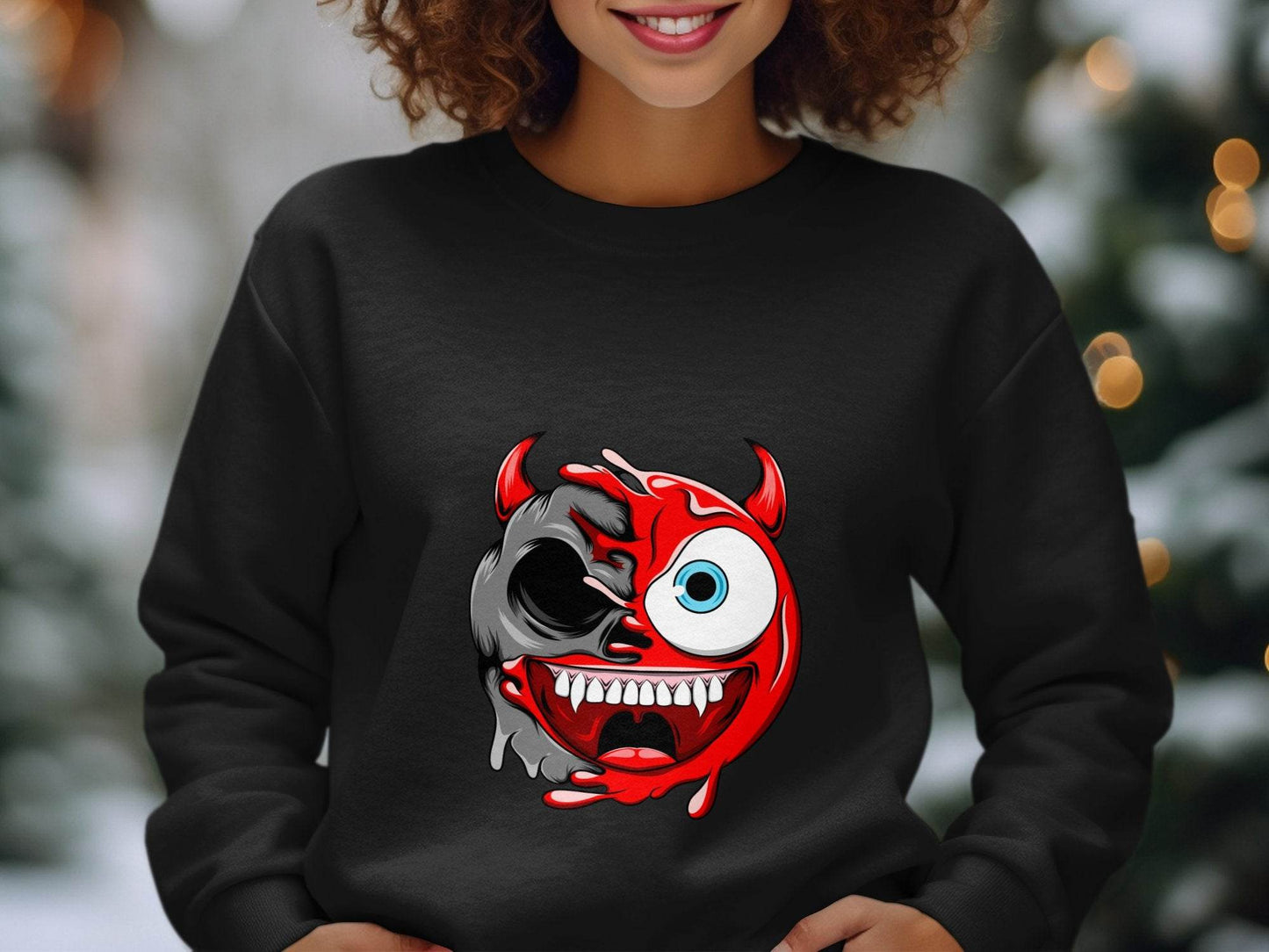 Half Skull Half Devil Smiling Face Design Art Sweater - Design & Vybe