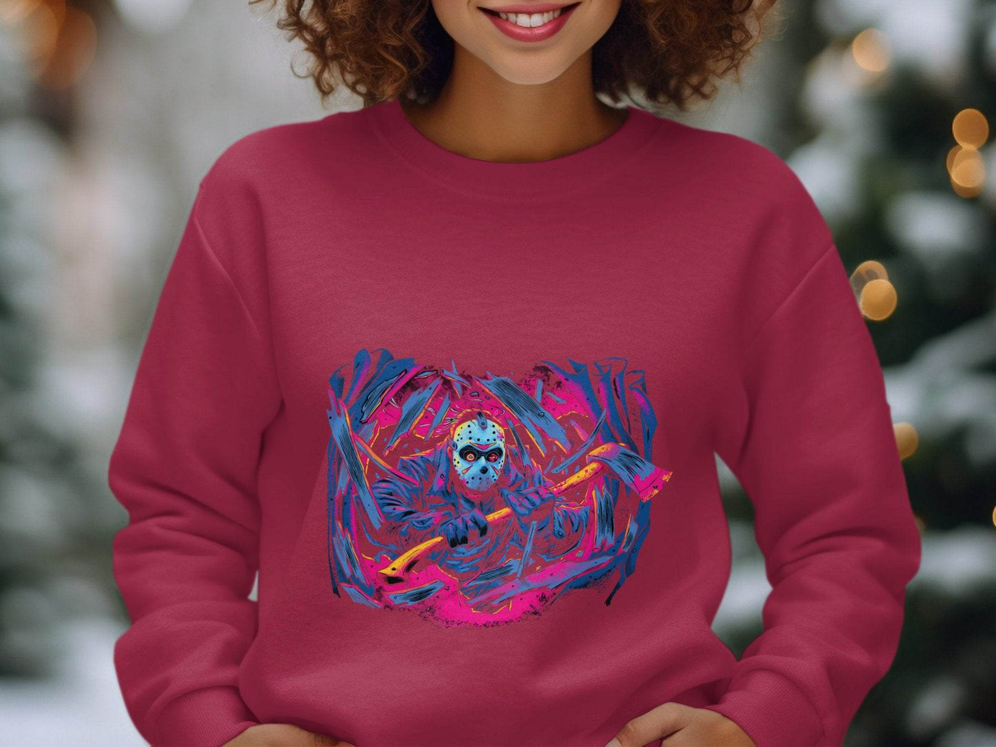 Masked Horror with Axes Abstract Graphics Cool Sweater - Design & Vybe