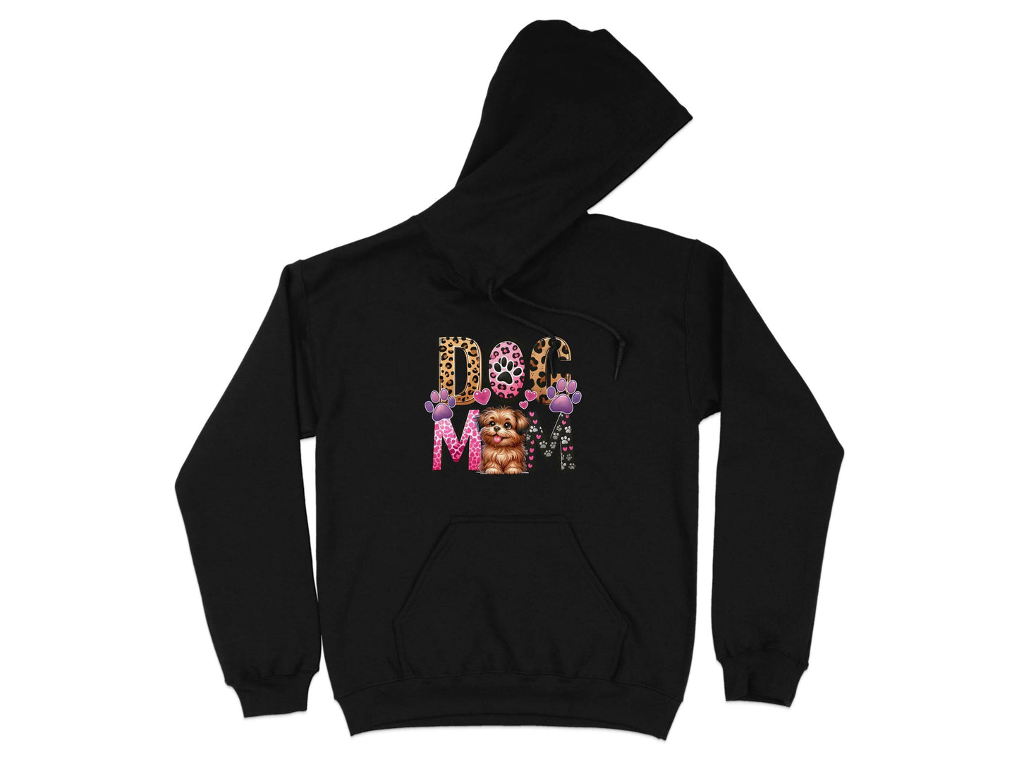 Dog Mom Cute Puppy Hearts Animal Print Design Graphic Hoodie - Design & Vybe