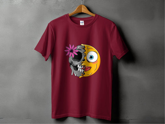 Half Skull and Happy Face Smiley Design T-Shirt - Design & Vybe