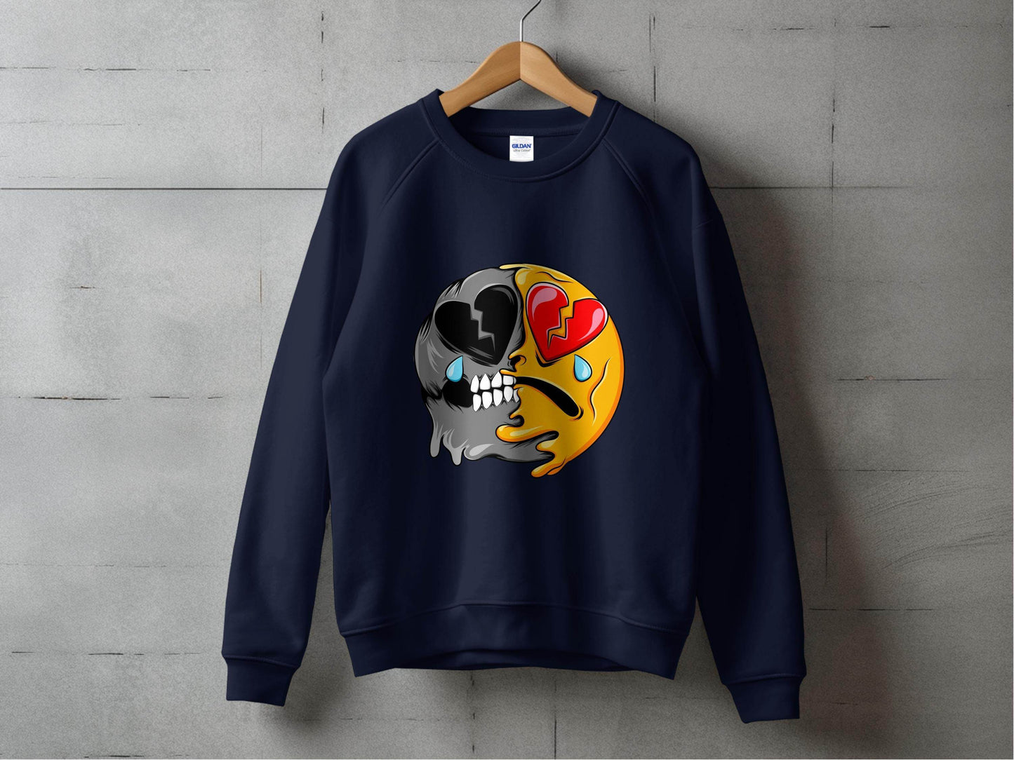 Dual Emotions Skull And Hearts Smiley Graphic Sweater - Design & Vybe