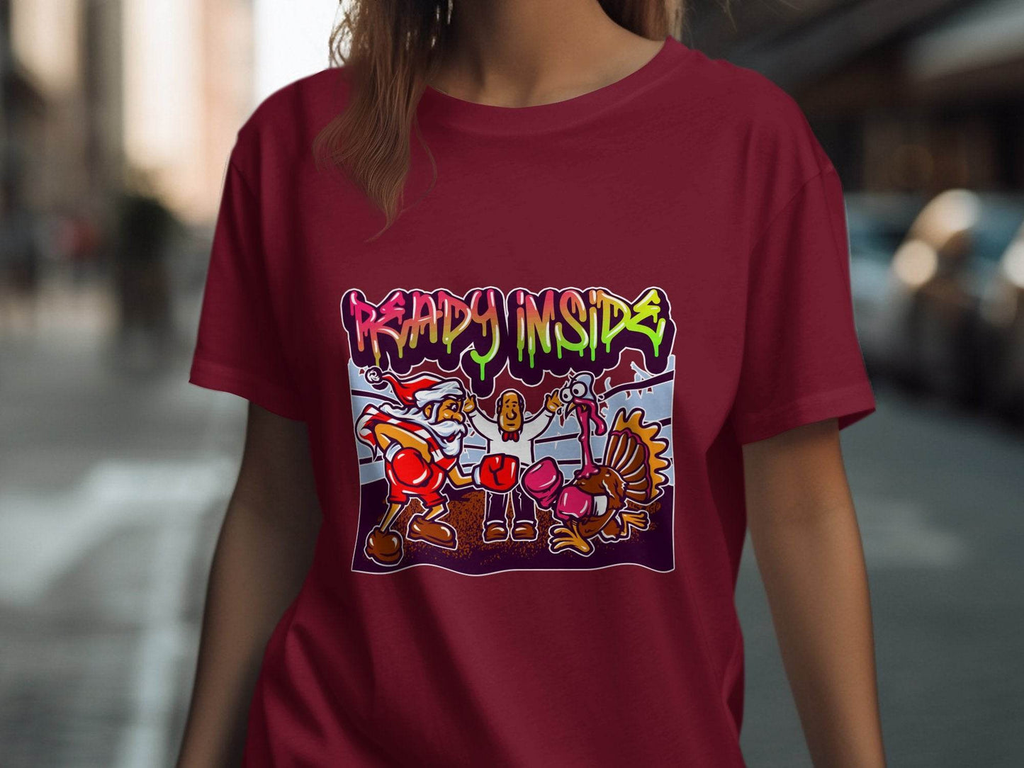 Funny Santa vs Turkey Boxing Ring Graphic T-Shirt - Design & Vybe