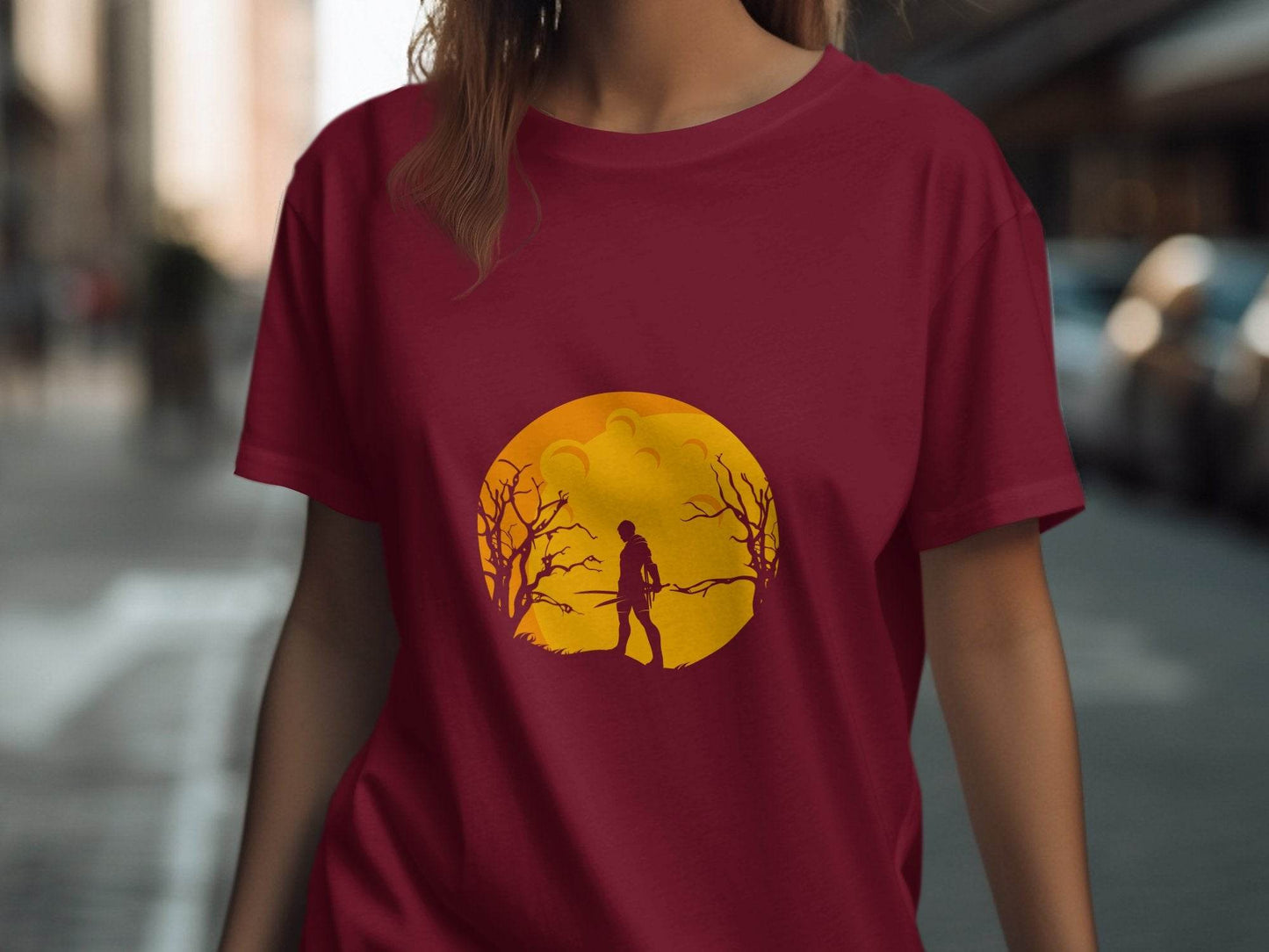 Silhouette Knight Under Yellow Moon Unique Style T-Shirt - Design & Vybe
