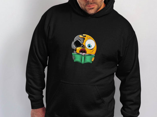 Half Emoji Half Skull Reading Book Funny Design Hoodie - Design & Vybe