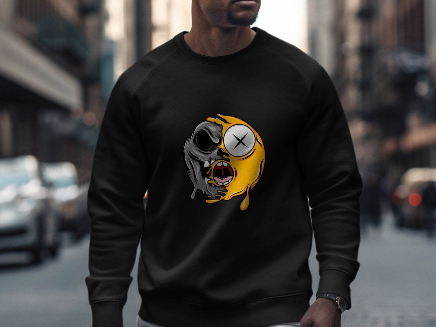 Melting Emoji into Skull Design Cool Graphic Sweater - Design & Vybe