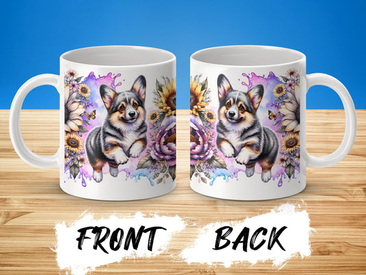 Cute Corgi with Floral Design Coffee Mug product