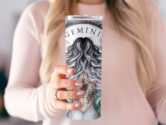 Gemini Zodiac Sign Astrology Woman Back Tattoo Design Tumbler - Design & Vybe