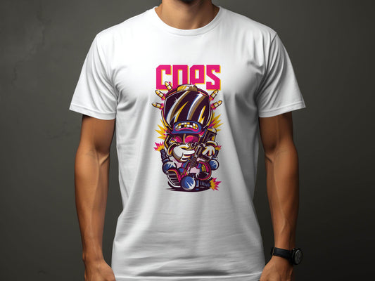 COPS Cartoon Character With Gun For Enthusiasts T-Shirt - Design & Vybe