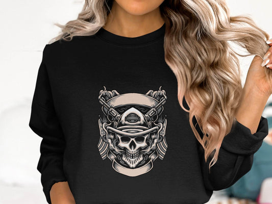 Skull with Guns and Flags Graphic Sweater - Design & Vybe
