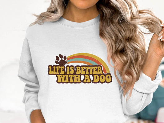Life is Better With a Dog Colorful Text Rainbow Sweater - Design & Vybe