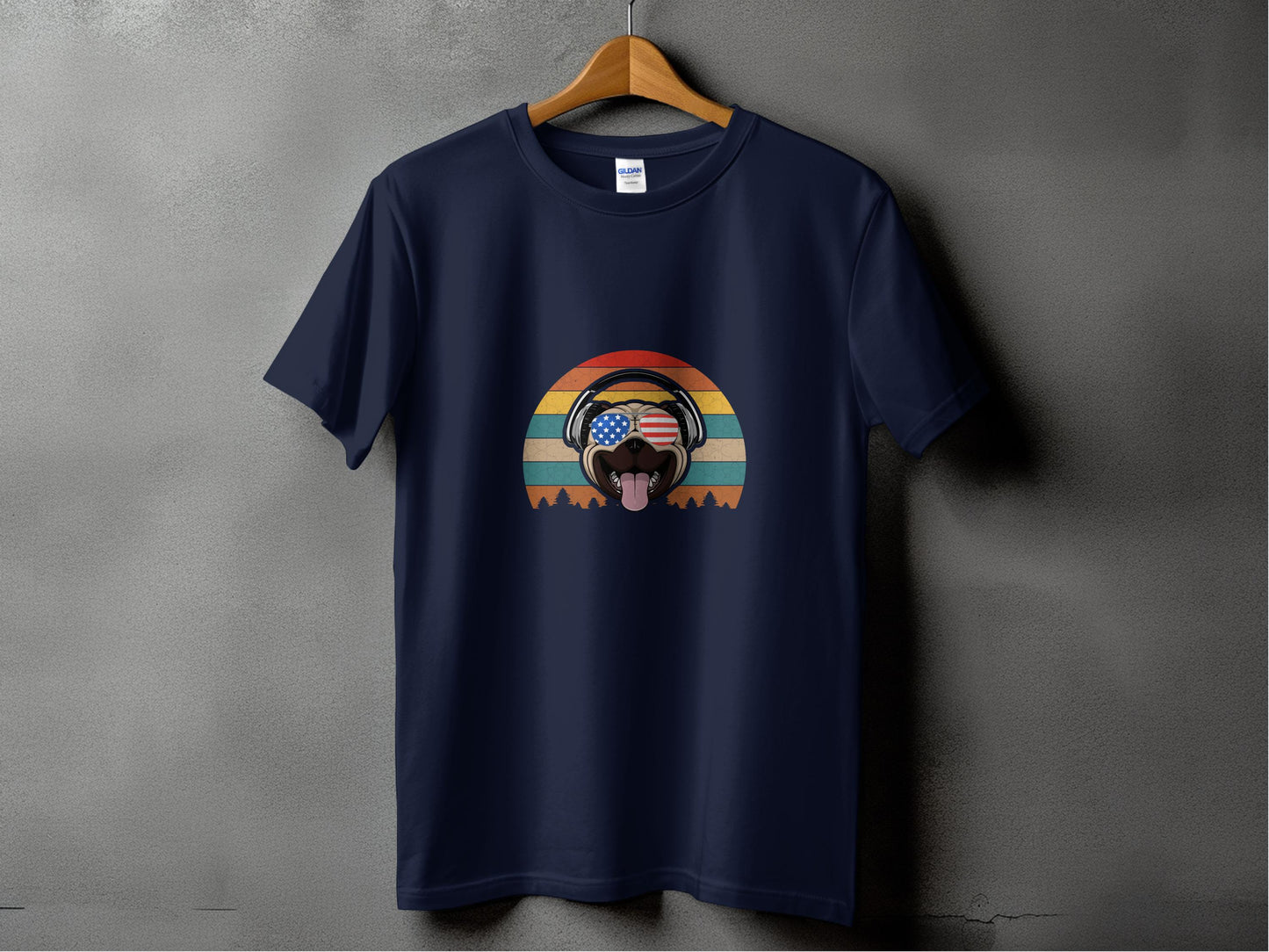 Retro American Flag Dog Sunset Graphic Tee product