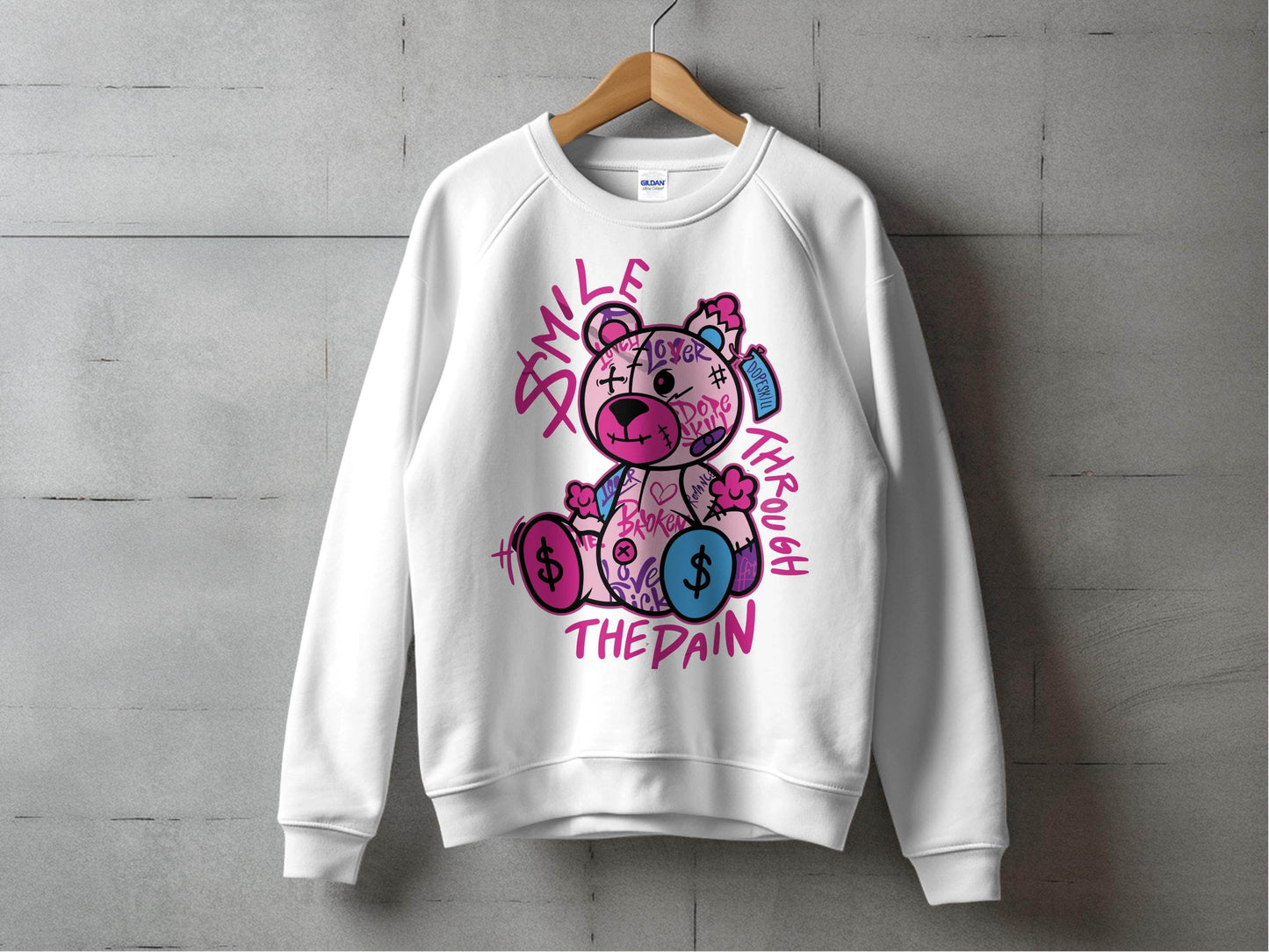 Smile Through The Pain Bear Bold Graphic Sweater - Design & Vybe