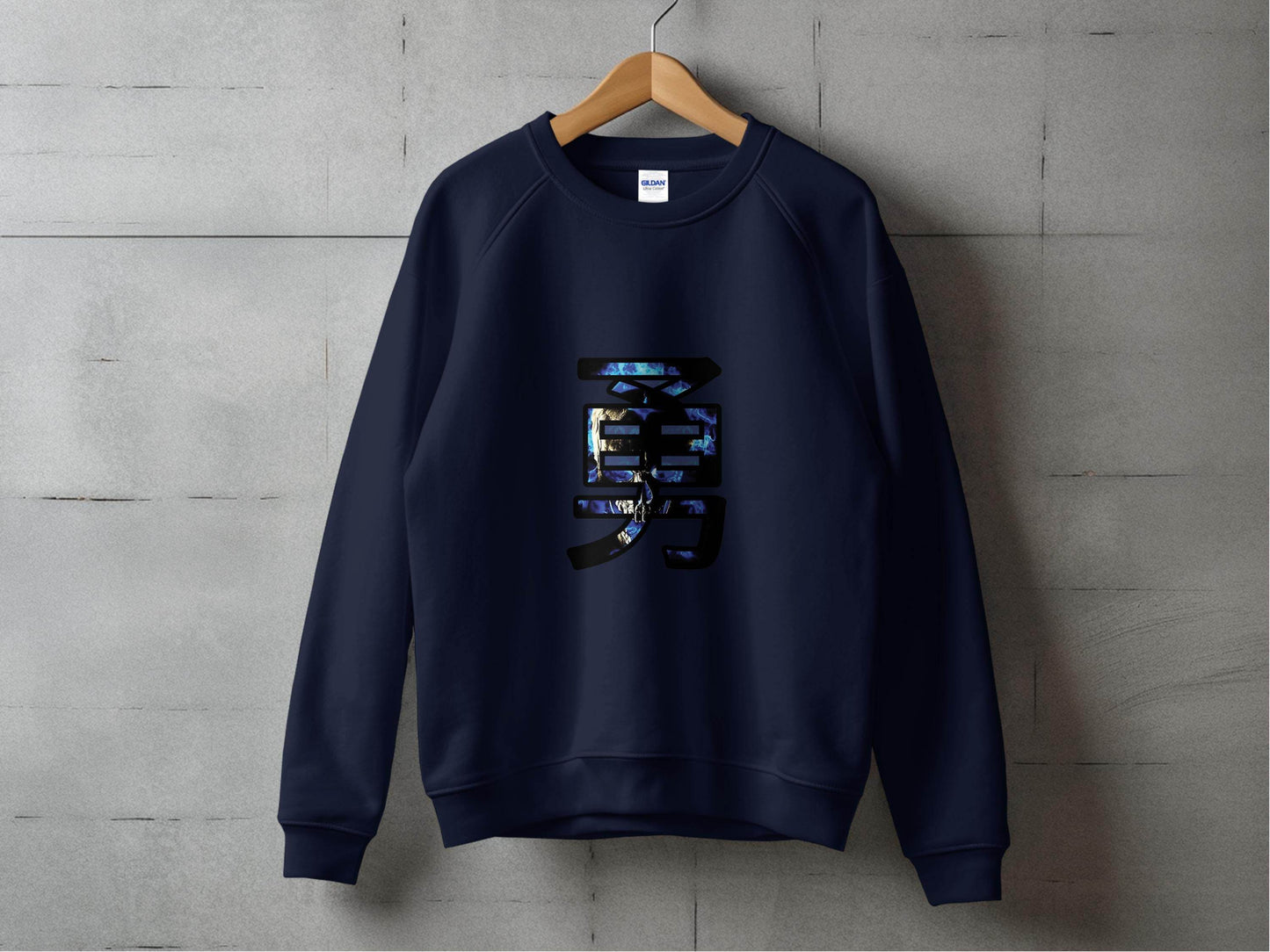 Japanese Symbol Courage Blue Flame Skull Graphic Sweater - Design & Vybe