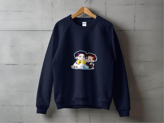 Two Boys Cute Cartoon Sitting Together Art On Hoodie - Design & Vybe