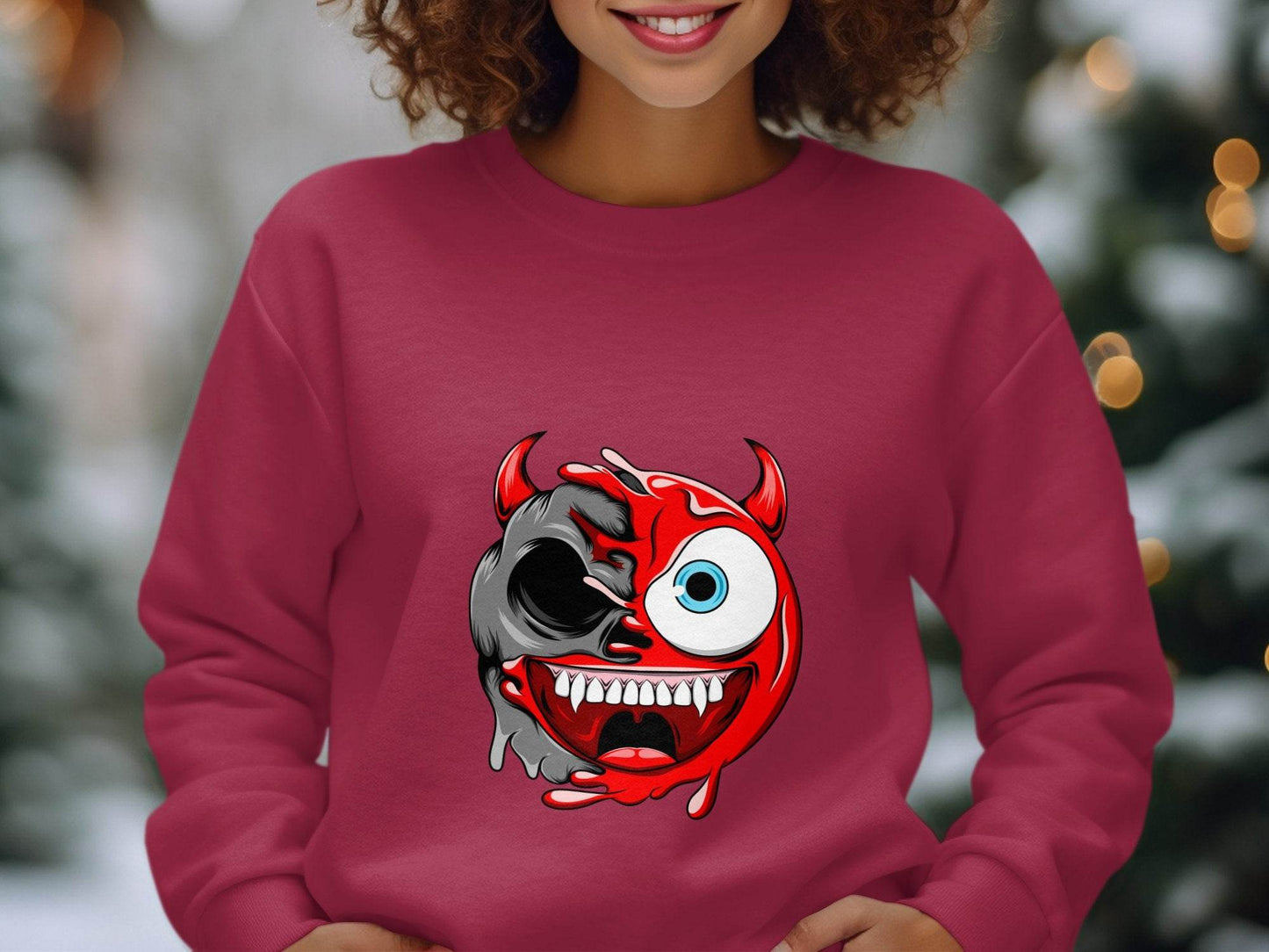 Half Skull Half Devil Smiling Face Design Art Sweater - Design & Vybe