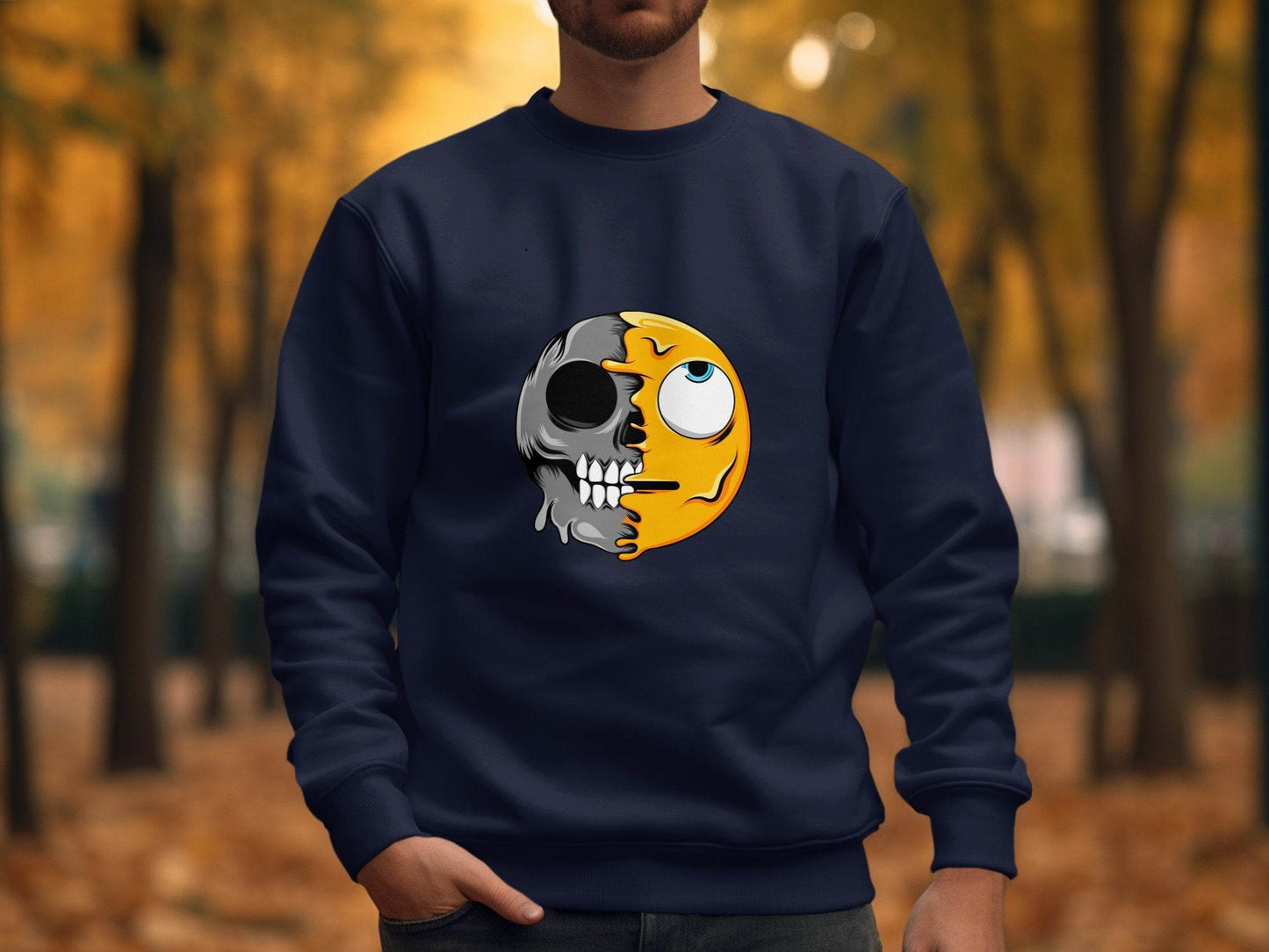 Half Skull Half Emoji Artistic Pattern Novelty Sweater - Design & Vybe