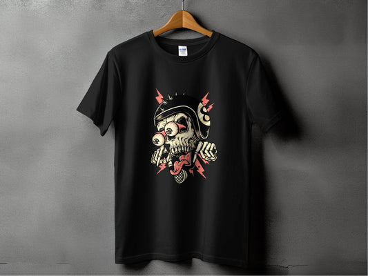 Eight Ball Spiked Helmet Skeleton Ride On T-Shirt - Design & Vybe