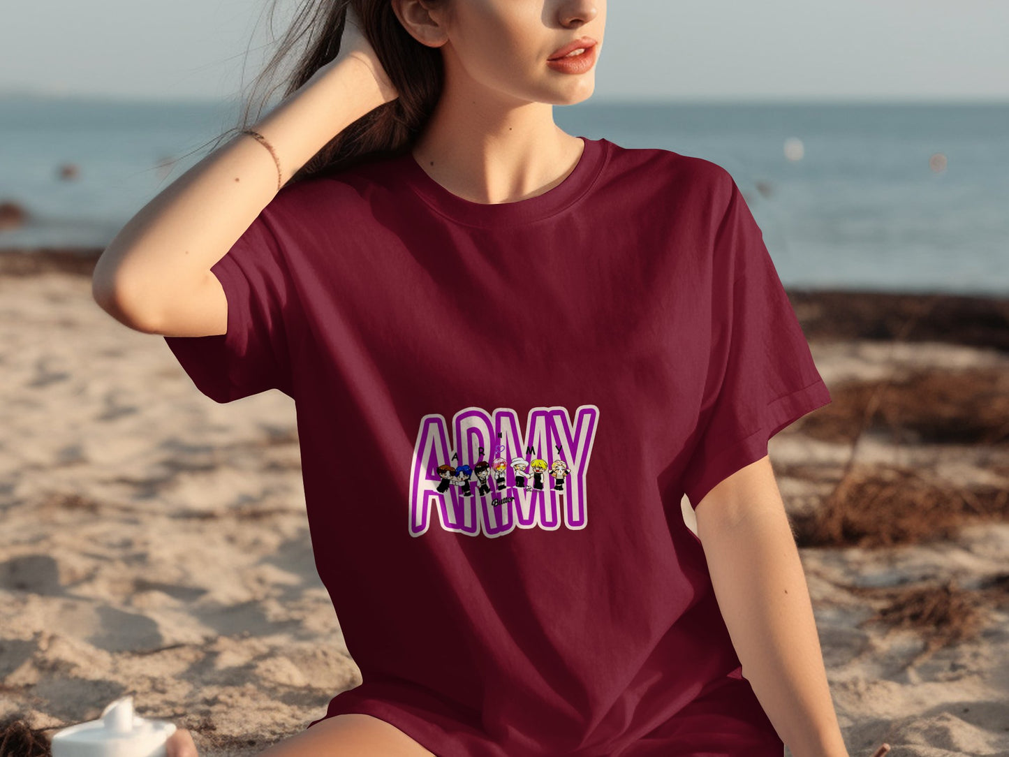 Stylish Maroon Army Tee for Casual Wear Product Type
