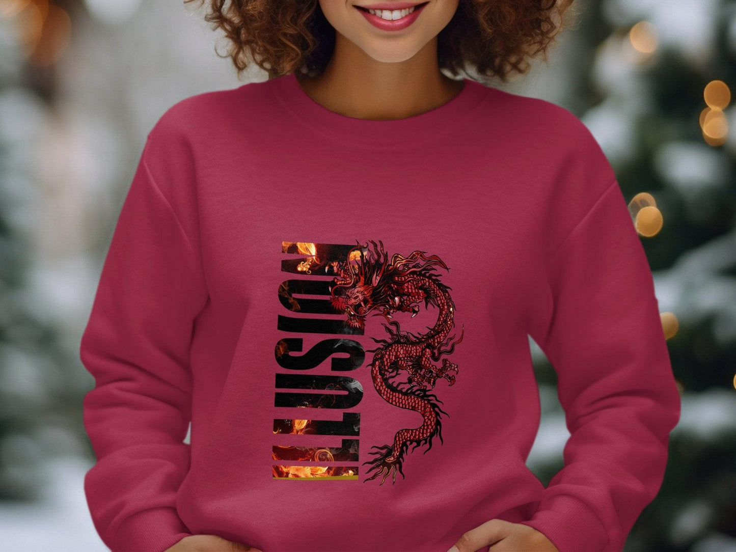 EUSTIS Dragon with Fire Text Graphic Print Design Sweater - Design & Vybe