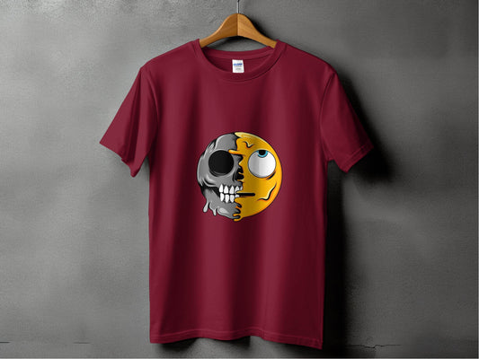 Half Skull Half Emoji Artistic Pattern Novelty T-Shirt - Design & Vybe