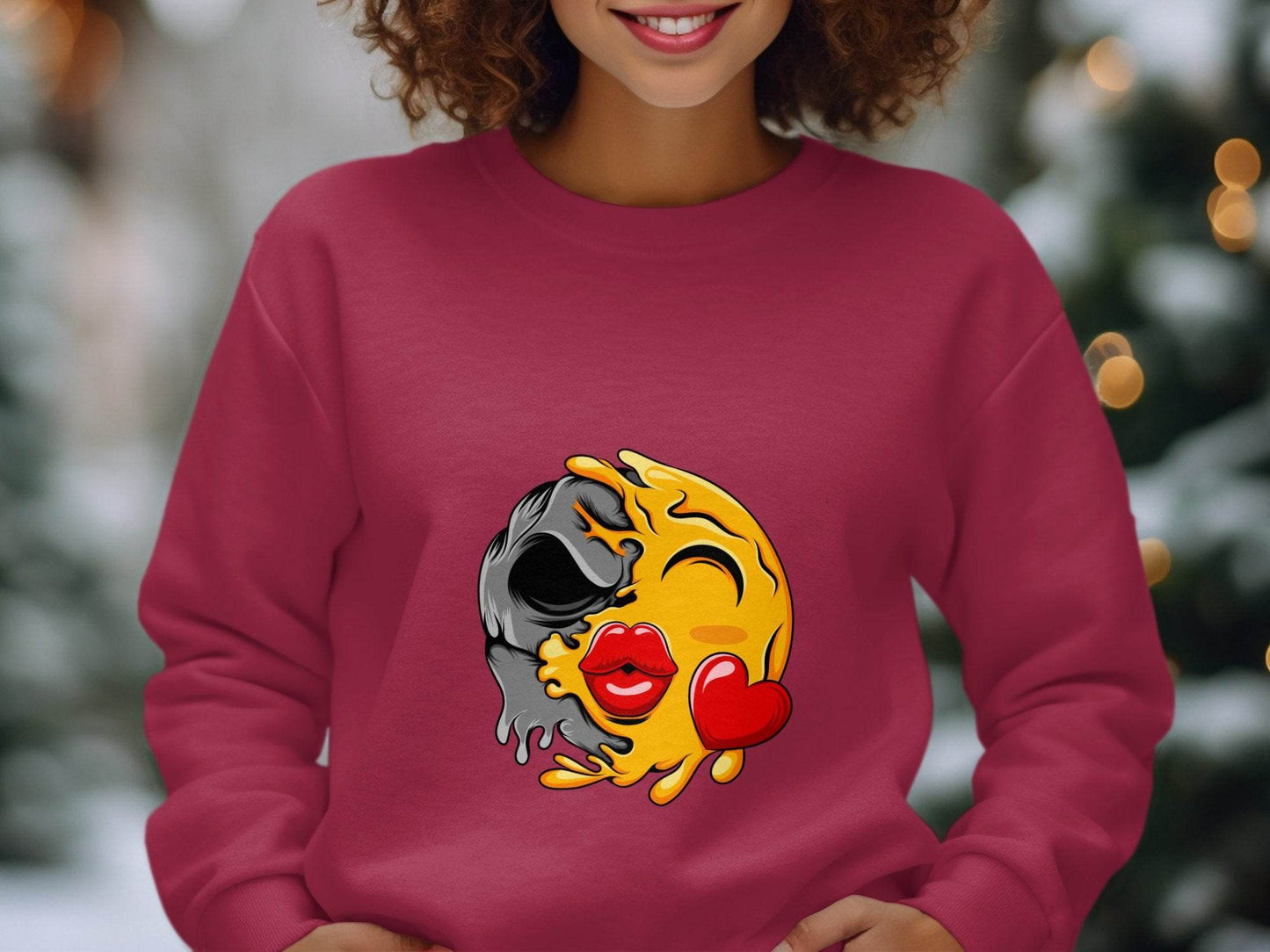 Melting Emoji Kiss with Skull Graphic Design Sweater - Design & Vybe