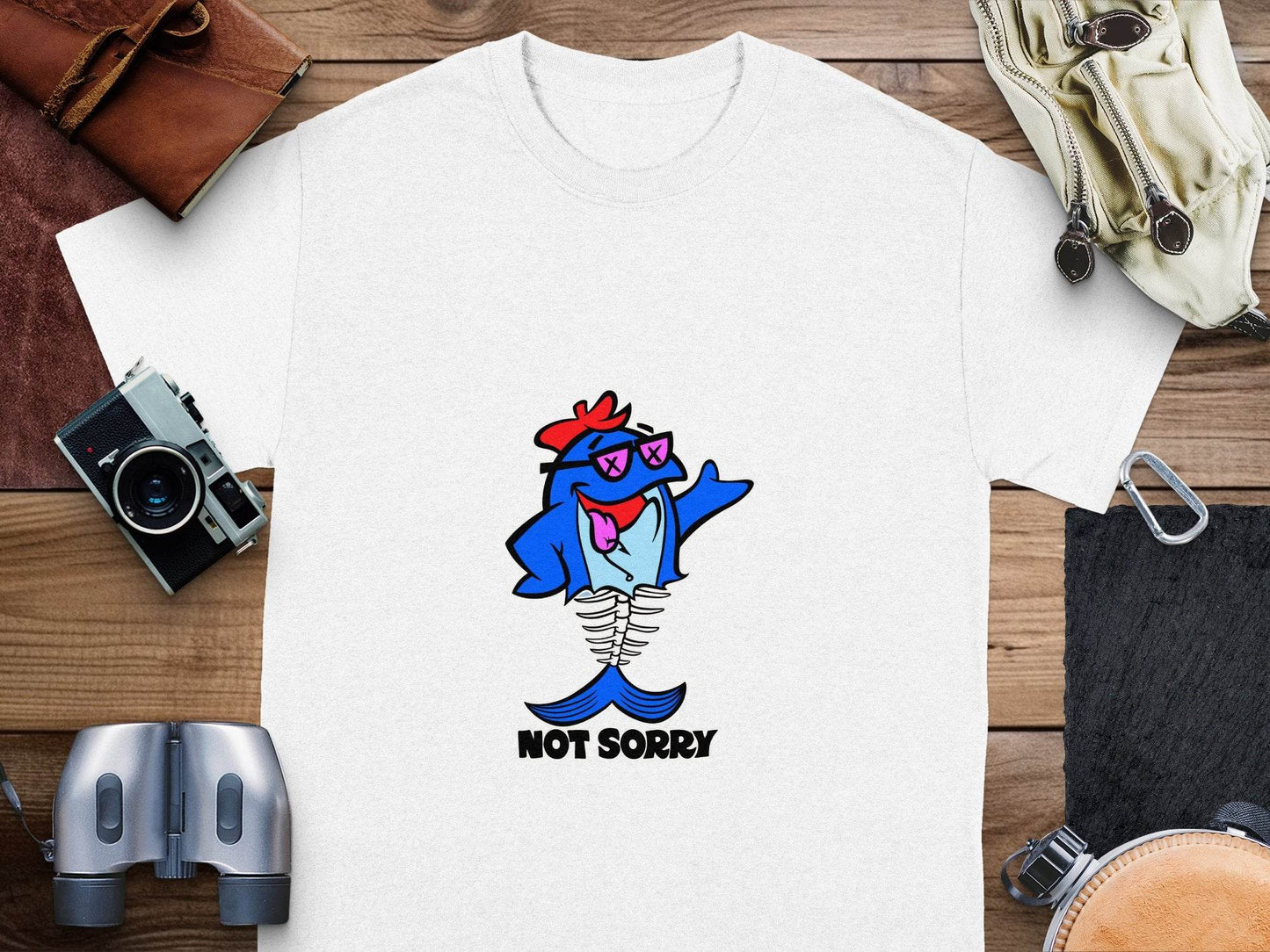 Funny Not Sorry Fish Style Skeleton With Sunglasses T-Shirt - Design & Vybe