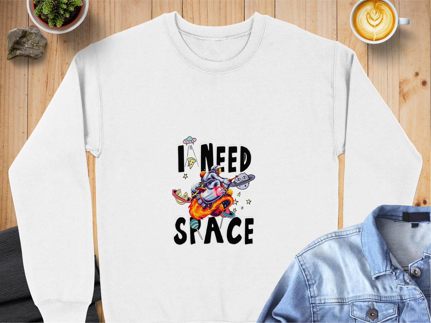 I Need Space Astronaut Riding Rocket Graphic Novelty Sweater - Design & Vybe