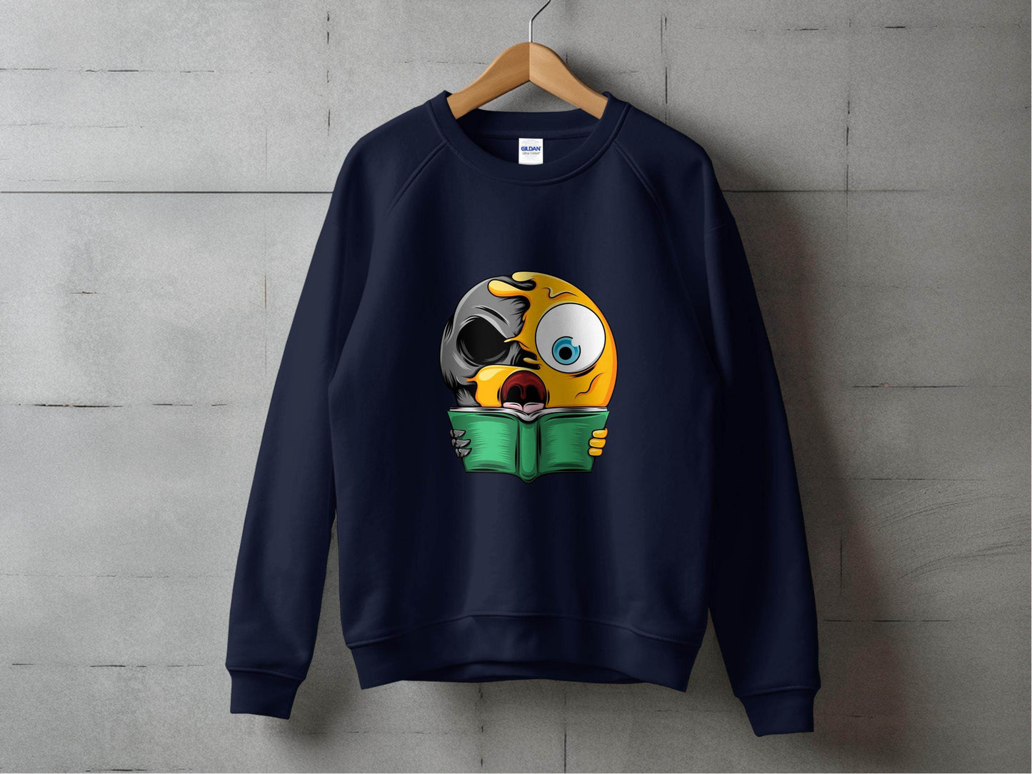 Half Emoji Half Skull Reading Book Funny Design Sweater - Design & Vybe