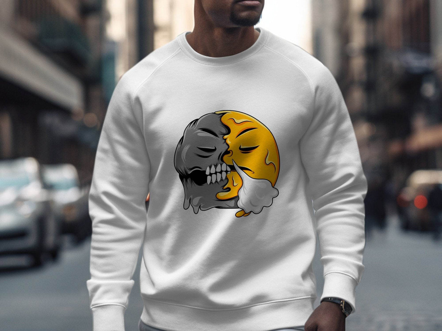 Duality of Nature Smiley Graphic Print Sweater - Design & Vybe